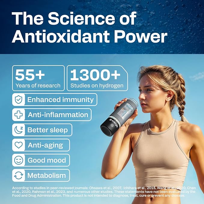 Hydrogen Water Bottle | Large 16.2 oz (480 ml) Hydrogen Water Bottle Generator 3000ppb | Hydrogenator Machine | SPE/PEM Hydrogenated Ionizer Generator (Black w/Gray)