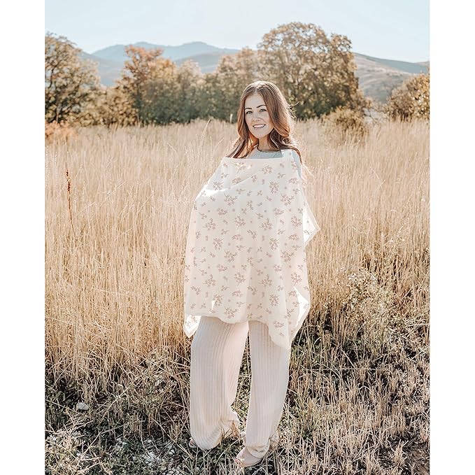 Konssy 2-Pack Muslin Nursing Cover Up for Breastfeeding Moms with Rigid Hoop, 100% Cotton, Lightweight & Breathable Breastfeeding Cover, Adjustable & Comfort