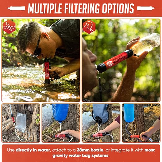 2 High-Capacity Emergency Water Straws – Lightweight, Reusable, 1800-Gallon Filters for Camping, Hiking, Travel, Biking, Survival, and Emergencies. No Expiration Date, Perfect for Preparedness
