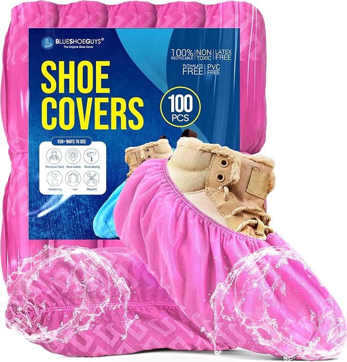 Blue Shoe Guys Premium Disposable Boot & Shoe Covers Booties | 100 Pack | Durable, Non-Slip, Non-Toxic, Water Resistant, Recyclable Protectors for Indoor & Outdoor | Large Size Fits Most Shoes