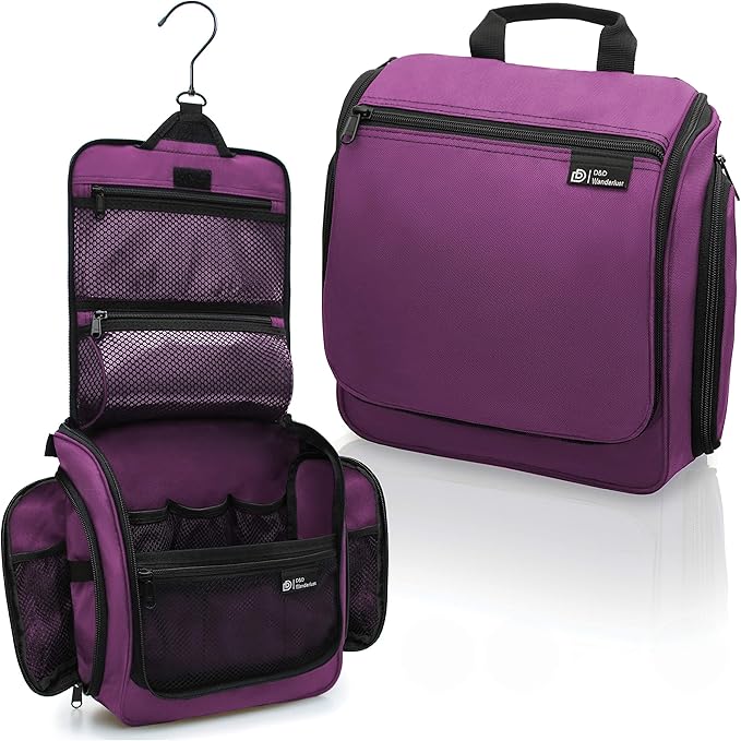 D&D Wanderlust D&D Hanging Travel Toiletry Bag for Men and Women – Cosmetics, Makeup and Toiletries Organizer Kit with 10 Compartments