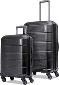 American Tourister Stratum 2.0 Hardside Expandable Luggage with Spinners, Jet Black, 2PC SET (Carry-on/Medium)