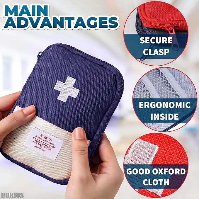 2 Pcs Travel First Aid Bag Empty Portable Storage - Small Medical Bag Empty with Multiple Compartments, 7.1x5.1" Small First Aid Pouch with Zipper Closure - Outdoor Adventure Gift for Camping & Hiking