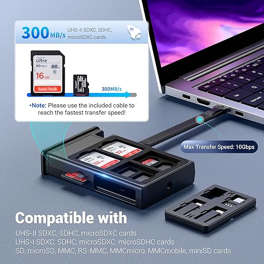 Cable Card High-Speed SD Card Reader Case,Multi Charging USB-C 3.1 Gen 2 Cable with Light/USB A/MicroUSB/OTG Adapter Convertor Kit & SD/TF Card Holder for Travel Phones Cameras PC Drones Data Transfer