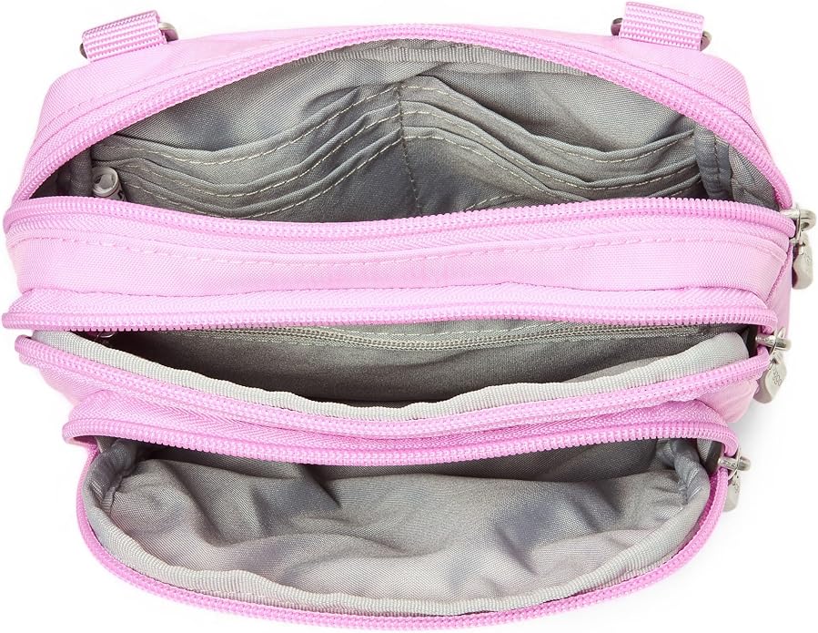 Baggallini Triple Zip Small Crossbody Bag for Women - Lightweight Convertible Fanny Pack Belt Bag