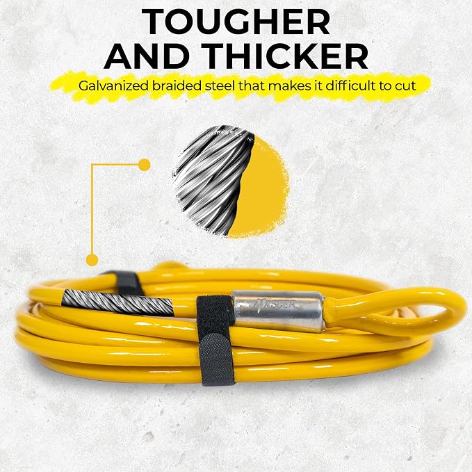 Vascer Commercial Heavy Duty Braided Galvanized Steel Theft Deterrent Security Cable with Looped Ends. (1/2 Inch Thick, 7x19 Construction, 20 Feet)
