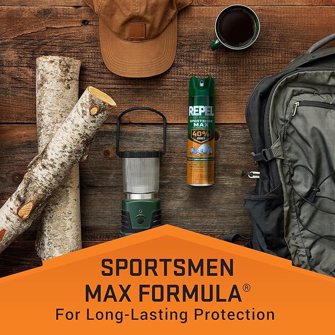 Repel Insect Repellent Sportsmen Max Formula 40% DEET, 6.5 Ounces, Long-Lasting Aerosol Insect Repellent Spray Repels Mosquitoes, Ticks, Gnats, Biting Flies, Chiggers and Fleas, 3 Pack