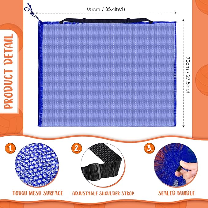 Woanger 3 Pcs Thickened Extra Large Sports Ball Bag Mesh Soccer Net Ball Bag Drawstring Bags Team Work for Holding Basketball, Volleyball, Baseball with Shoulder Strap, 35.4 x 27.5 Inch