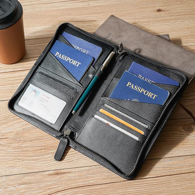 Polare Full Grain Leather Passport Holder Cover Case for Men and Women RFID Blocking Family Travel Wallet Holds 6 Passports