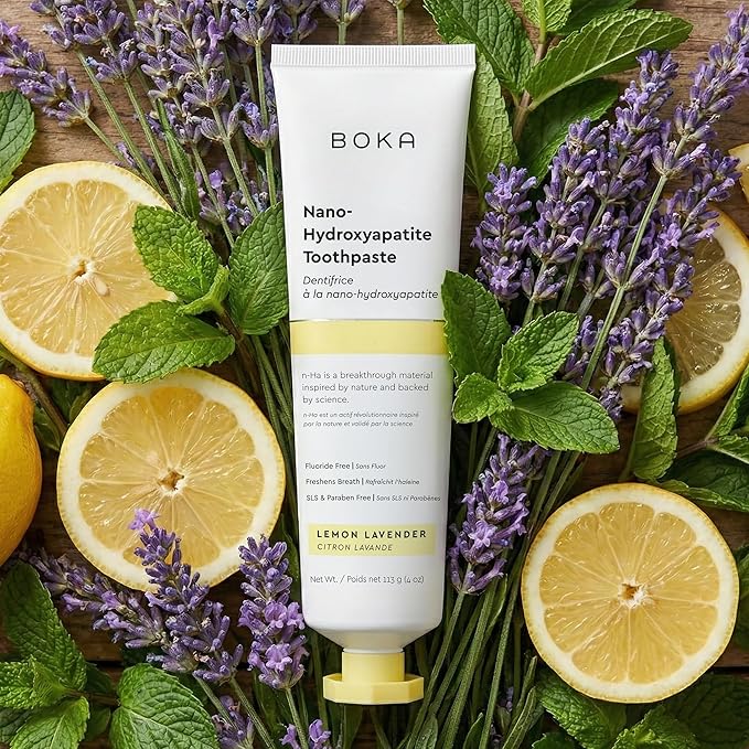 Boka Fluoride Free Toothpaste, Nano Hydroxyapatite Toothpaste, Appropriate for Sensitive Teeth - for Adult Oral Care - Lemon Lavender Flavor, 1.3 Fl Oz 2Pk US Manufactured