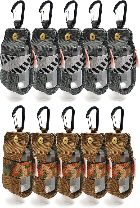 Travel Size Hand Sanitizer Holder,Bottle Case and Carabiner Carrier bag-Portable Mini Waist Bag for Liquids Clip On Backpack and Purse - Not Include Empty 60ml/ 2 oz bottle. (10 Pack)