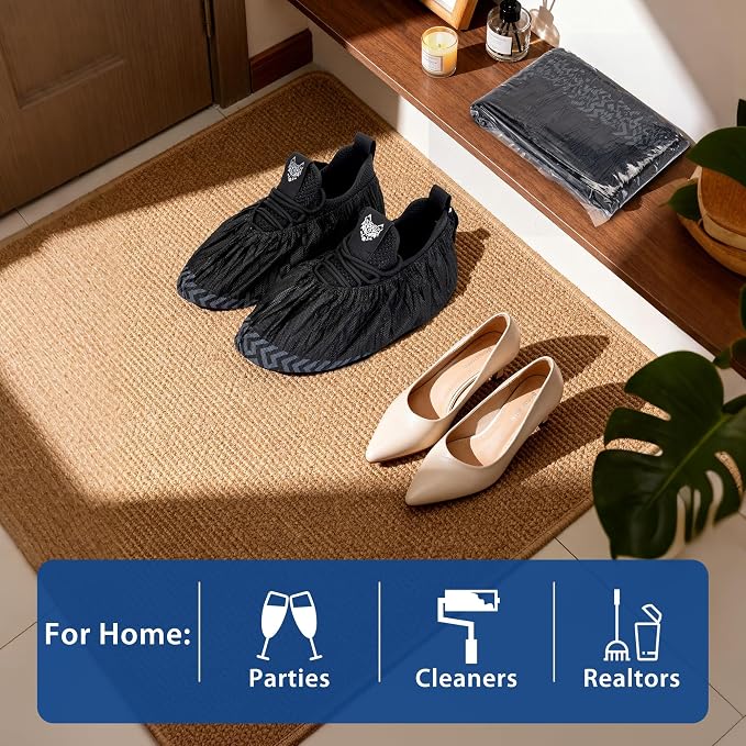 X-Large Shoe Covers Disposable [200-Pack] - Black Non-Woven Fabric Disposable Shoe Covers for Indoors, Fits Men's Size 13 | Durable, Slip-Resistant Boot Covers | Protect Floors, Shoes & Booties