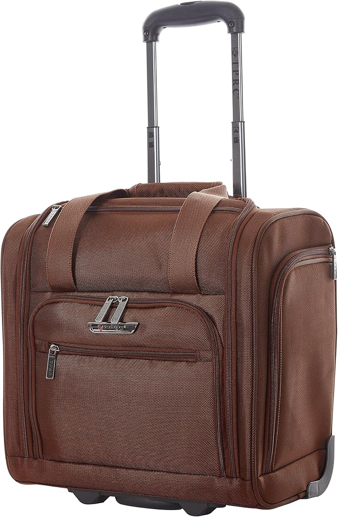 TPRC 15” Underseat Carry-On Luggage Airline Approved Personal Item with USB Charging Port, Brown