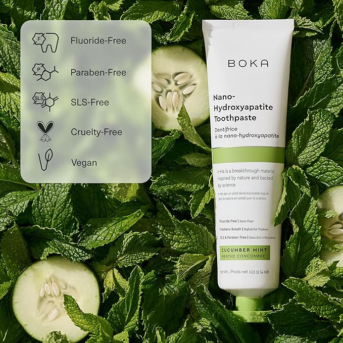 Boka Fluoride Free Toothpaste, Nano Hydroxyapatite Toothpaste, Appropriate for Sensitive Teeth - for Adult, Kids Oral Care - Cucumber Mint Flavor, 4 Fl Oz 1Pk US Manufactured
