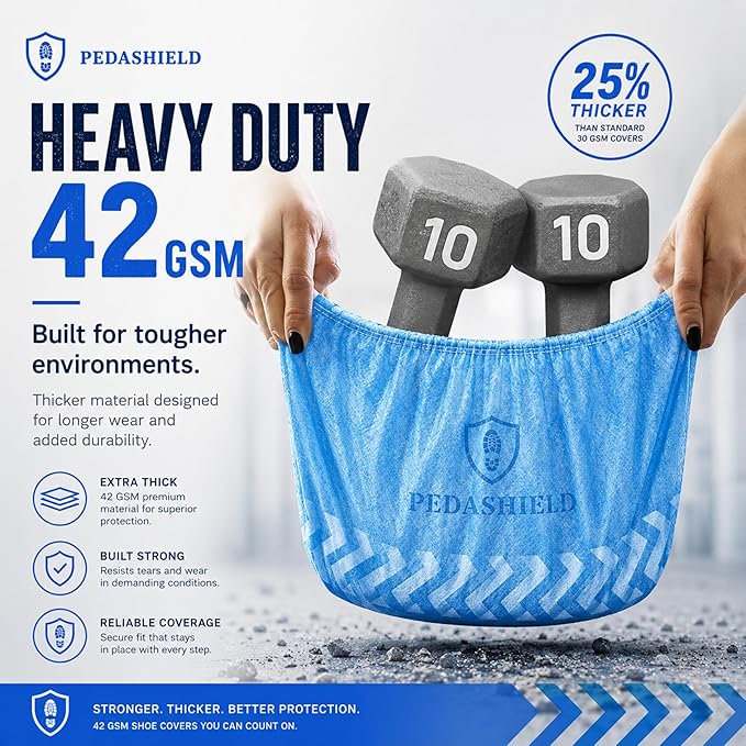 330 Premium XL Booties -Thick Extra Large Disposable Boot & Shoe Covers, Non Slip Water Resistant Foot Protectors, Construction Durable 42GSM for Indoors Outdoors, Up to US Men 13, Women 15