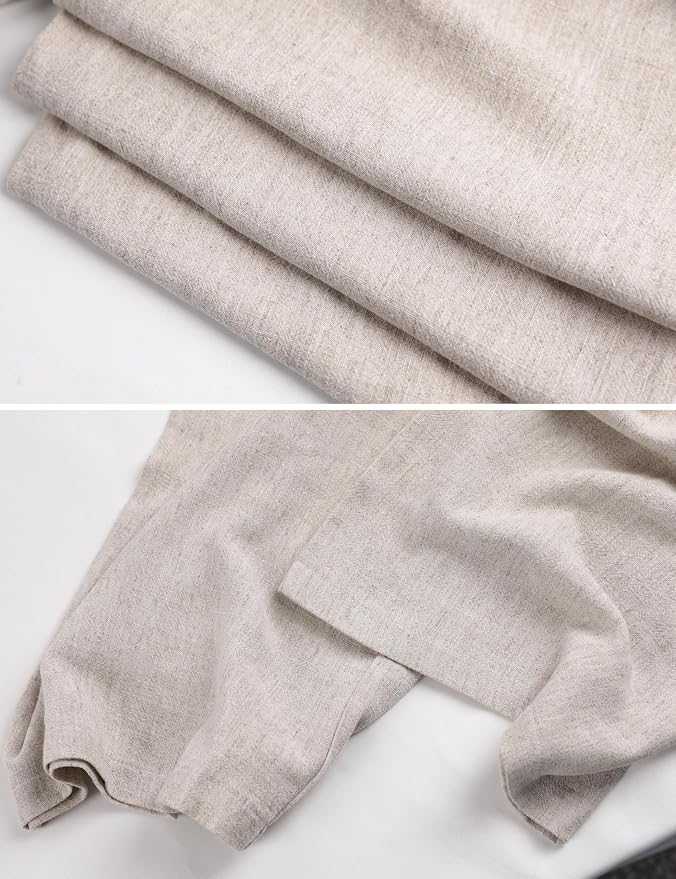 Hooever Womens Cotton Linen Pants Casual Button Up High Waisted Wide Leg Trousers