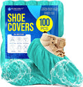Premium Boot & Shoe Covers Disposable Booties - 100 Pack - Durable, Non-Slip, Non-Toxic, Water Resistant, Recyclable Protectors for Indoor & Outdoor - Large Size Fits Most Shoes