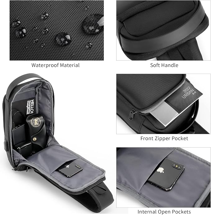 Kingsons Sling Crossbody Bag Anti-theft Chest Shoulder Backpack for Men Waterproof Minimalist Casual Daypack for Travel Gym