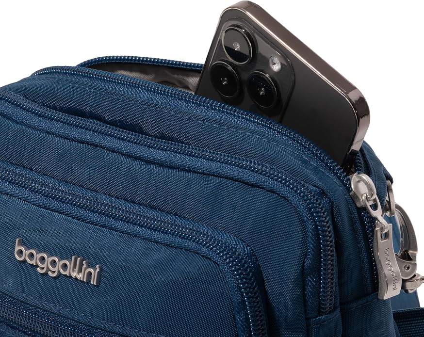 Baggallini Triple Zip Small Crossbody Bag for Women - Lightweight Convertible Fanny Pack Belt Bag