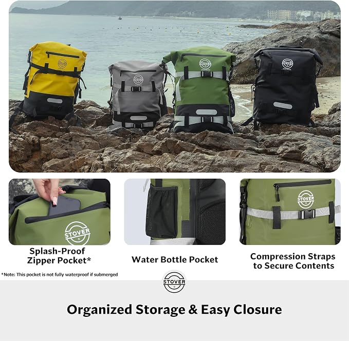 STOVER 5/10/25/30/40/55L Waterproof Dry Bag- Roll-Top Backpack w/Phone Case- Kayaking, Hiking, Camping, Boating- Men/Women