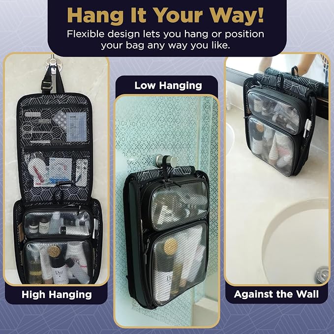 Slim Toiletry Bag for Travel – Flat Hanging Dopp Kit for Men, TSA-Approved Shaving Organizer with Leak-Proof Detachable Pouches, Waterproof & Compact, Gift-Ready