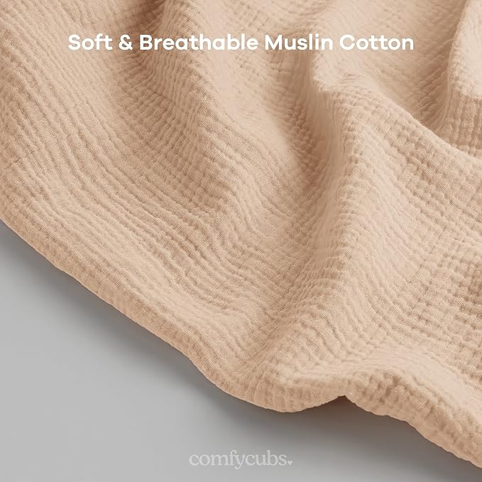 Comfy Cubs Muslin Nursing Cover, Pack of 1, 100% Muslin Breastfeeding Cover - Soft & Breathable Baby Nursing Scarf with Adjustable Neck Strap - Portable, Lightweight & Privacy Coverage - Cream