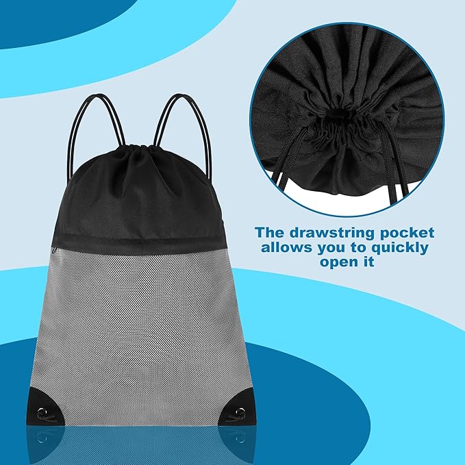 TILYMOL Drawstring Backpack Gym Bag - String Gym Bag for Men & Women, Lightweight Cinch Sports Sackpack for Beach, Travel, Yoga, Swimming, Black Gray