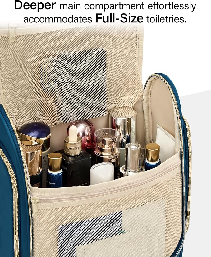 Hanke Hanging Travel Toiletry Bag for Men and Women, Water-Resistant Toiletries Bag Makeup Organizer with Hook, Cosmetic Bag for Bathroom & Travel Essentials Accessories, Navy Blue