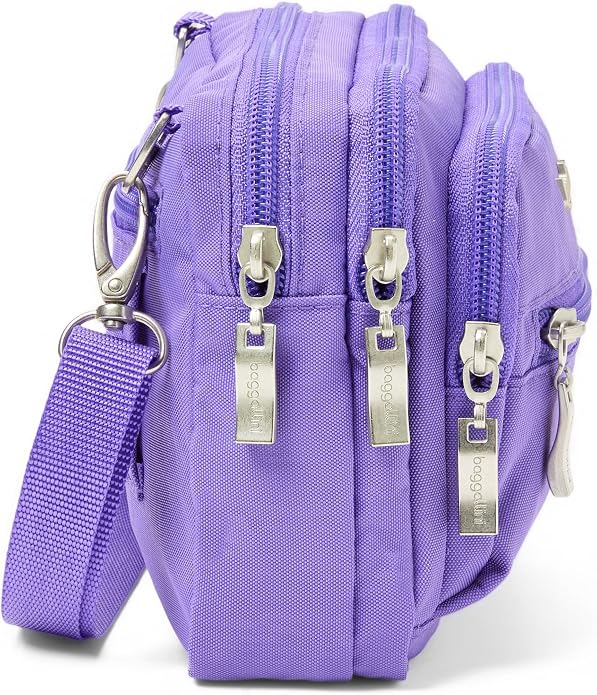 Baggallini Triple Zip Small Crossbody Bag for Women - Lightweight Convertible Fanny Pack Belt Bag
