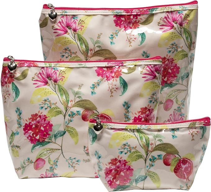 Jacaranda Living Small Cosmetic Bag - Water-Resistant, PVC-Lined - Pomegranate