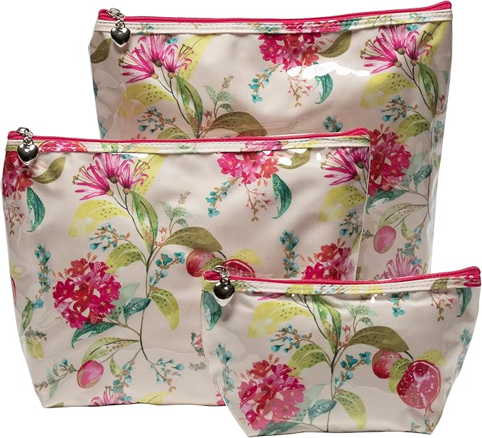 Jacaranda Living Large Cosmetic Bag – Water-Resistant Makeup & Toiletry Bag with PVC-Lined Interior, Travel Beauty Organizer, Pomegranate