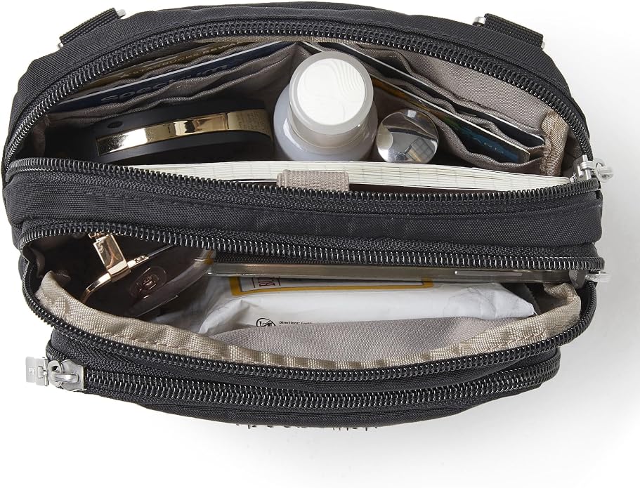 Baggallini Triple Zip Small Crossbody Bag for Women - Lightweight Convertible Fanny Pack Belt Bag