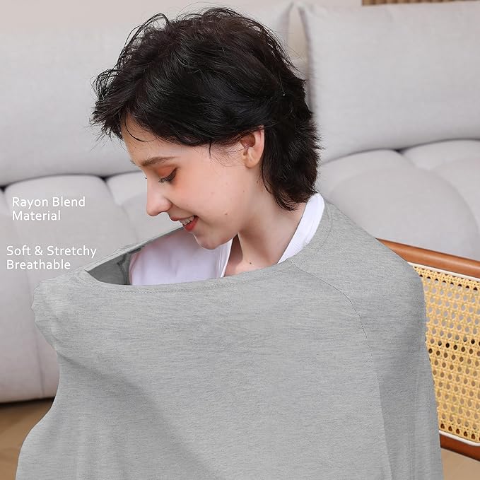Seejoy Nursing Cover for Breastfeeding, 360°Full Coverage Nursing Poncho, Rayon Soft & Breathable Breastfeeding Cover up (Smooth Rayon, Knit Grey)