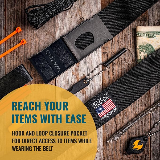 Wazoo Cache Belt for Men with Hidden Pocket, Adjustable Anti-Theft Travel Belt, Nylon with Stainless Steel Buckle