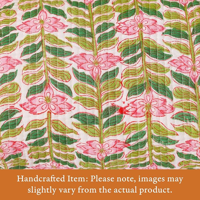 Saffron Marigold Quilted Makeup Bag Set of 3, Hand Block Printed Cotton Cosmetic Bags for Women, Waterproof Lined Travel Toiletry Bag, Coquette Aesthetic, Handmade Gift, Madagascar Periwinkle Vanilla