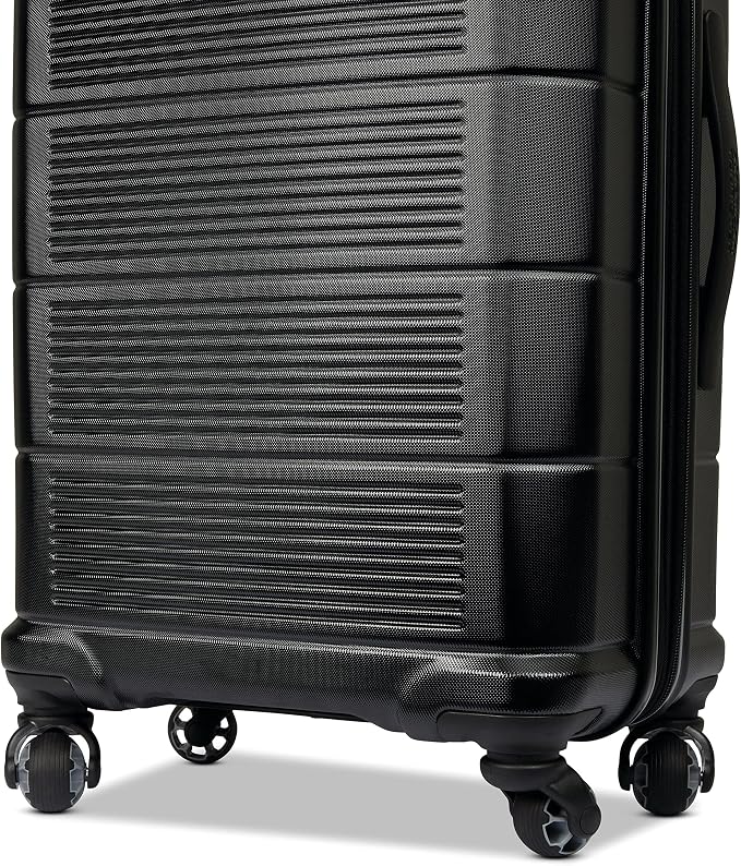 American Tourister Stratum 2.0 Hardside Expandable Luggage with Spinners, Jet Black, 2PC SET (Carry-on/Medium)