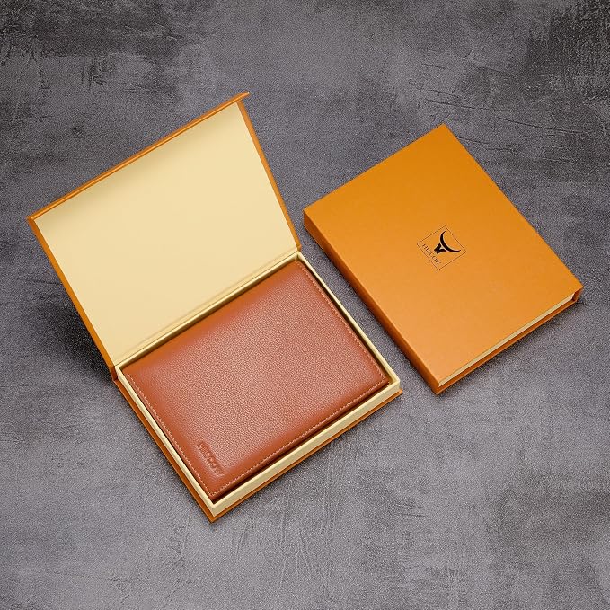 HISCOW Italian Leather Passport Holder for Travel - RFID Blocking Wallet Cover with Secure Organizer for Men & Women, US & Foreign Trips, Tan