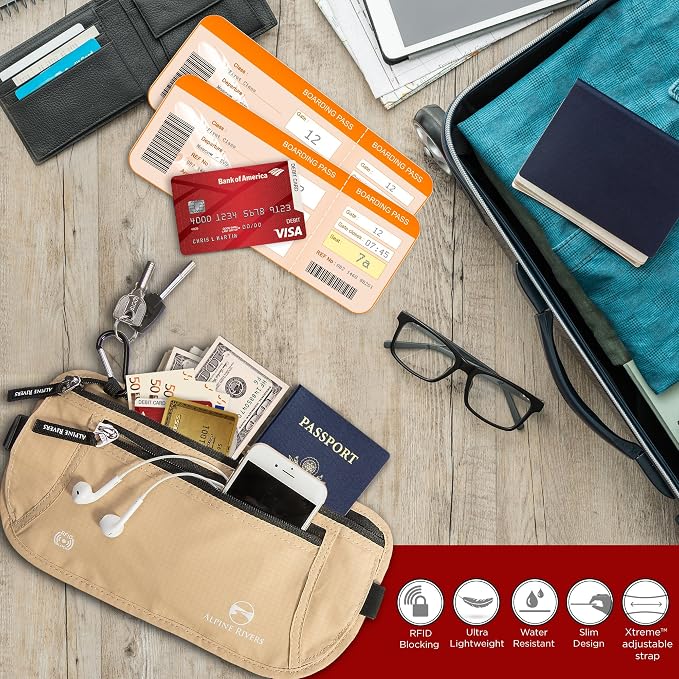 Travel Money Belt - RFID Blocking Hidden Wallet with 7 RFID Sleeves