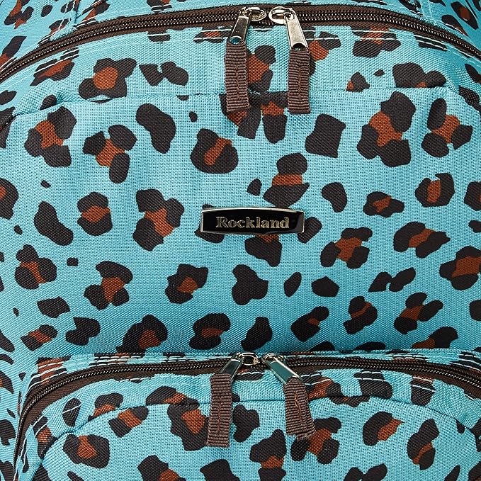 Rockland Double Handle 17" Rolling Backpack, Blue Leopard