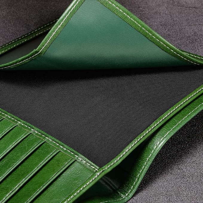 HISCOW Italian Leather Passport Holder for Travel - RFID Blocking Wallet Cover with Secure Organizer for Men & Women, US & Foreign Trips, Green Vegetable-Tanned Leather