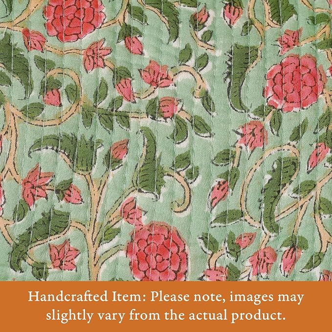 Saffron Marigold Quilted Makeup Bag Set of 3, Hand Block Printed Cotton Cosmetic Bags for Women, Waterproof Lined Travel Toiletry Bag, Coquette Floral Aesthetic, Handmade Gift, Rambling Rose