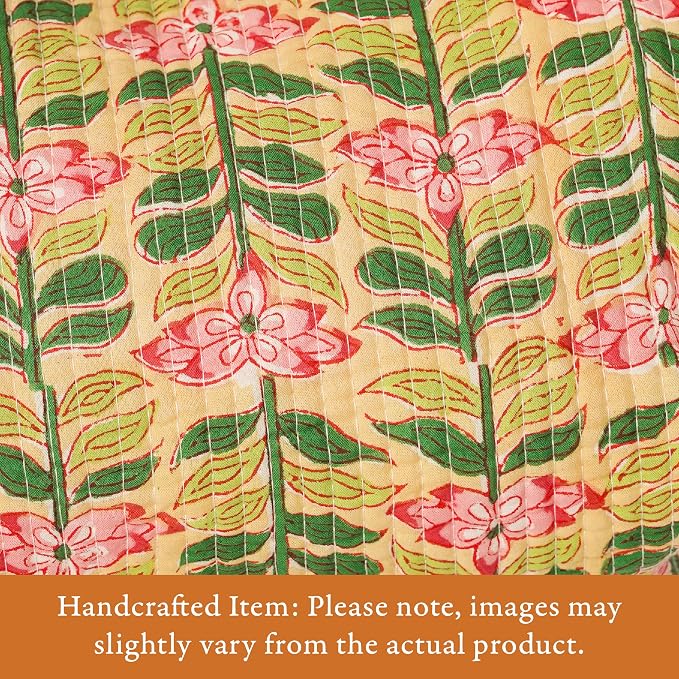 Saffron Marigold Quilted Makeup Bag Set of 3, Hand Block Printed Cotton Cosmetic Bags for Women, Waterproof Lined Travel Toiletry Bag, Coquette Aesthetic, Handmade Gift, Madagascar Prewinkle Butter